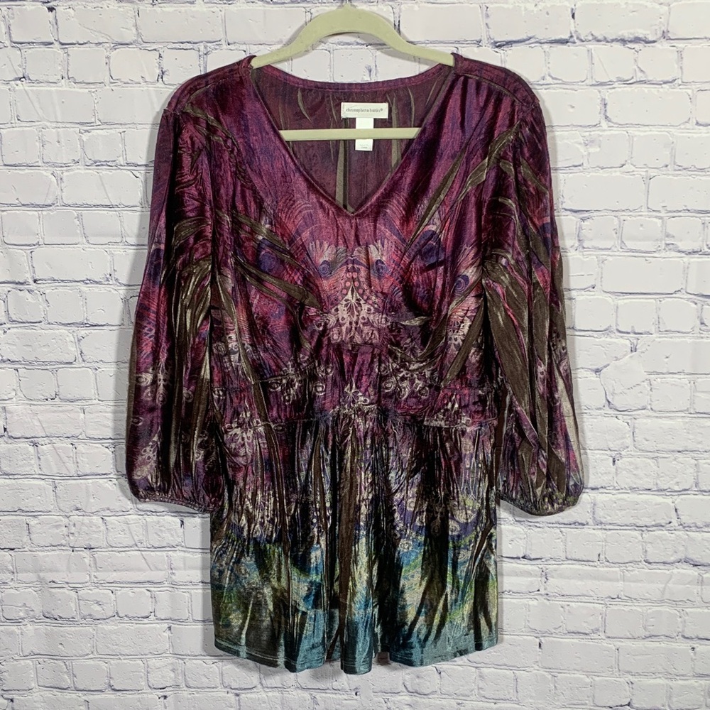 Christopher & Banks Women Velvet Top Purple Baby Doll XL L Whimsigoth Ethereal